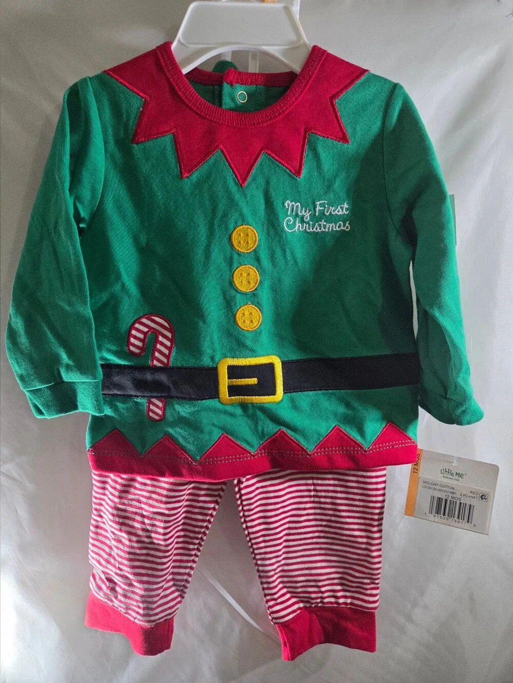 Little Me Green & Red Elf 'My First Christmas' Outfit